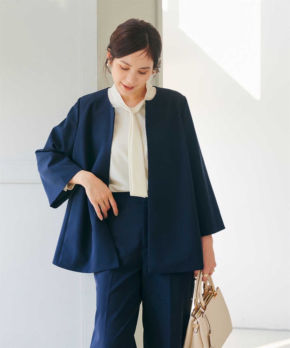 CROSS FUNCTION 《洗える・シワになりにくい》2点セット 正解 Aラインフレアジャケット&ワイドパンツ_sub_9