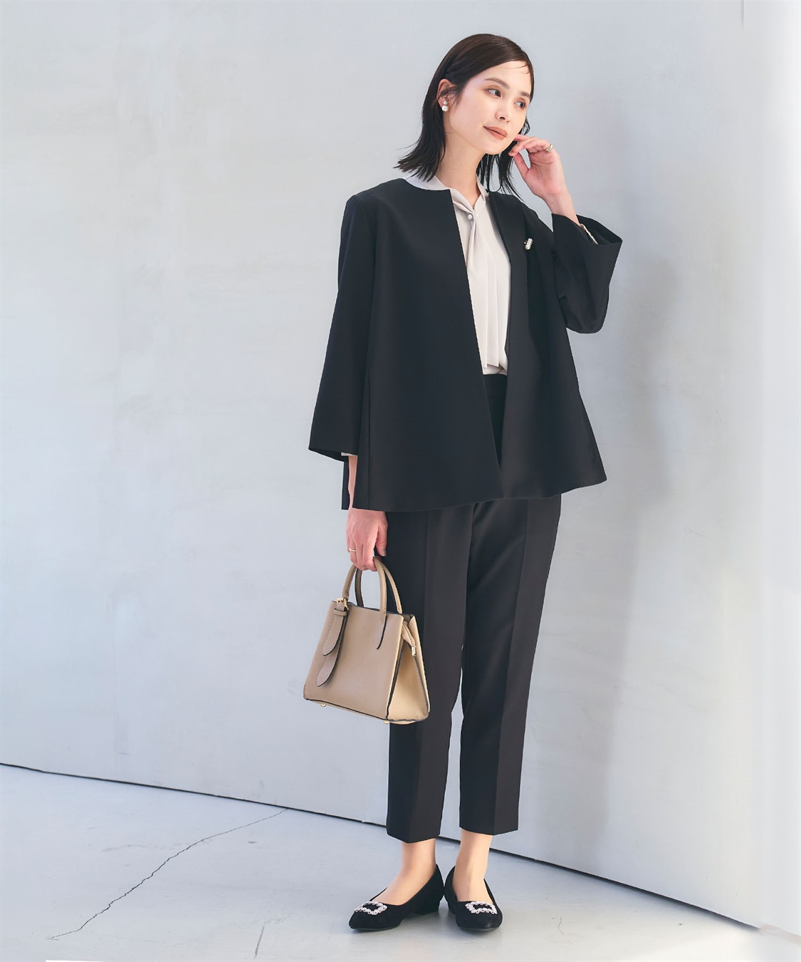 CROSS FUNCTION 《洗える・シワになりにくい》2点セット 正解 Aラインフレアジャケット&テーパードパンツ_sub_1