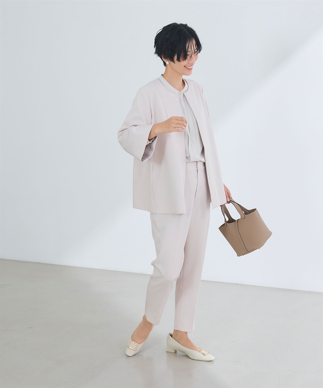 CROSS FUNCTION 《洗える・シワになりにくい》2点セット 正解 Aラインフレアジャケット&テーパードパンツ_sub_4