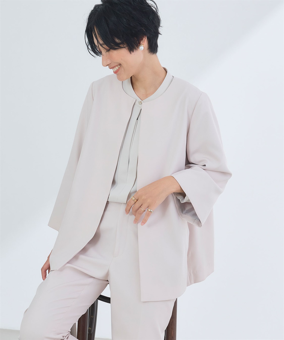 CROSS FUNCTION 《洗える・シワになりにくい》2点セット 正解 Aラインフレアジャケット&テーパードパンツ_sub_8