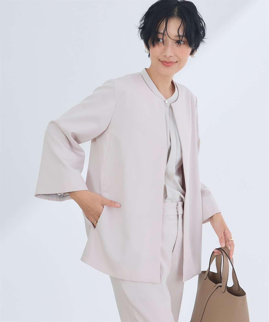 CROSS FUNCTION 《洗える・シワになりにくい》2点セット 正解 Aラインフレアジャケット&テーパードパンツ_sub_9