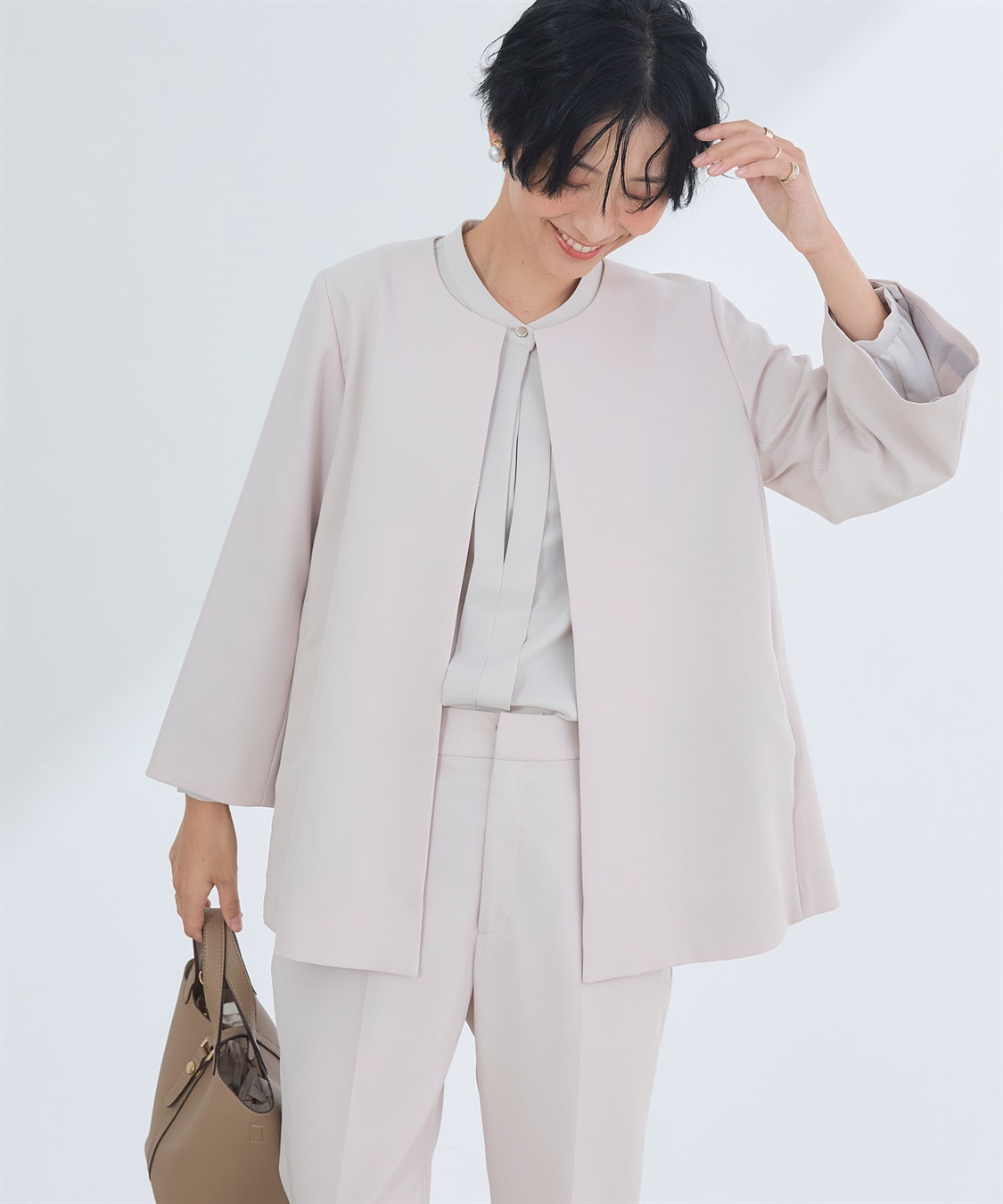 CROSS FUNCTION 《洗える・シワになりにくい》2点セット 正解 Aラインフレアジャケット&テーパードパンツ_sub_10