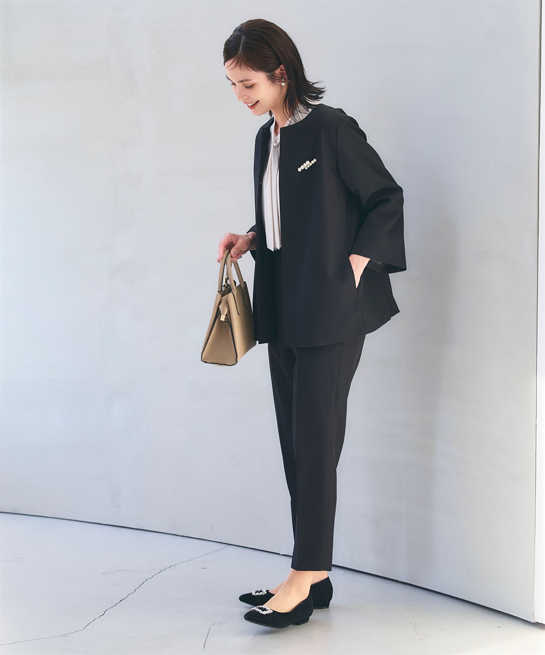 CROSS FUNCTION 《洗える・シワになりにくい》2点セット 正解 Aラインフレアジャケット&テーパードパンツ_sub_14