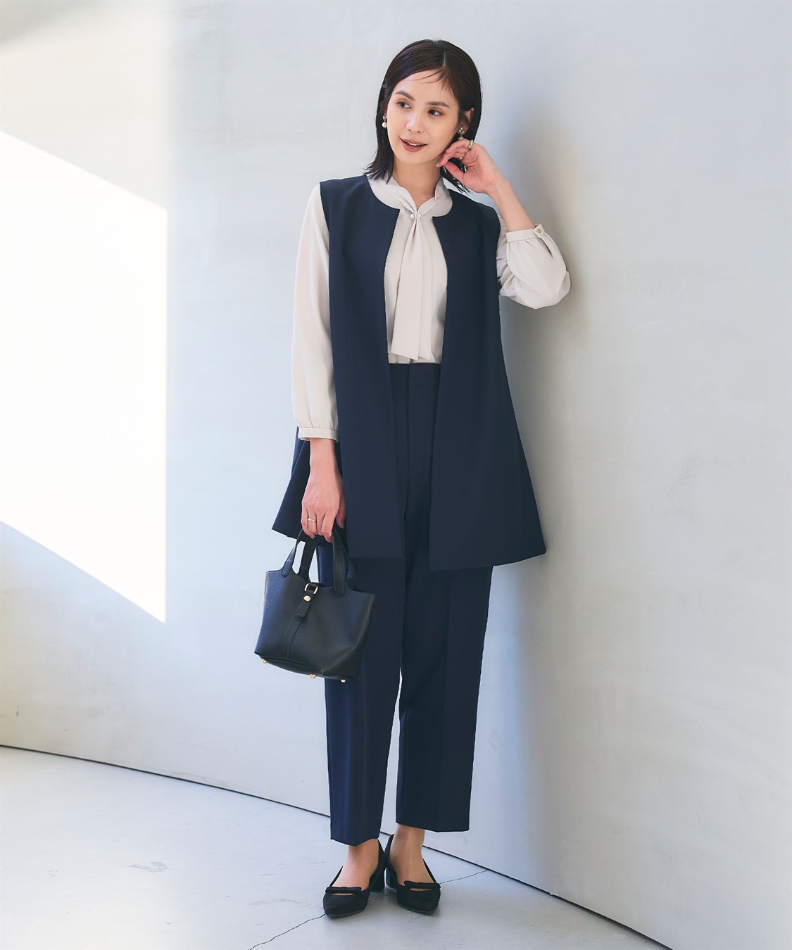 CROSS FUNCTION 《洗える・シワになりにくい》2点セット 正解 ロングジレ&ワイドパンツ_sub_1