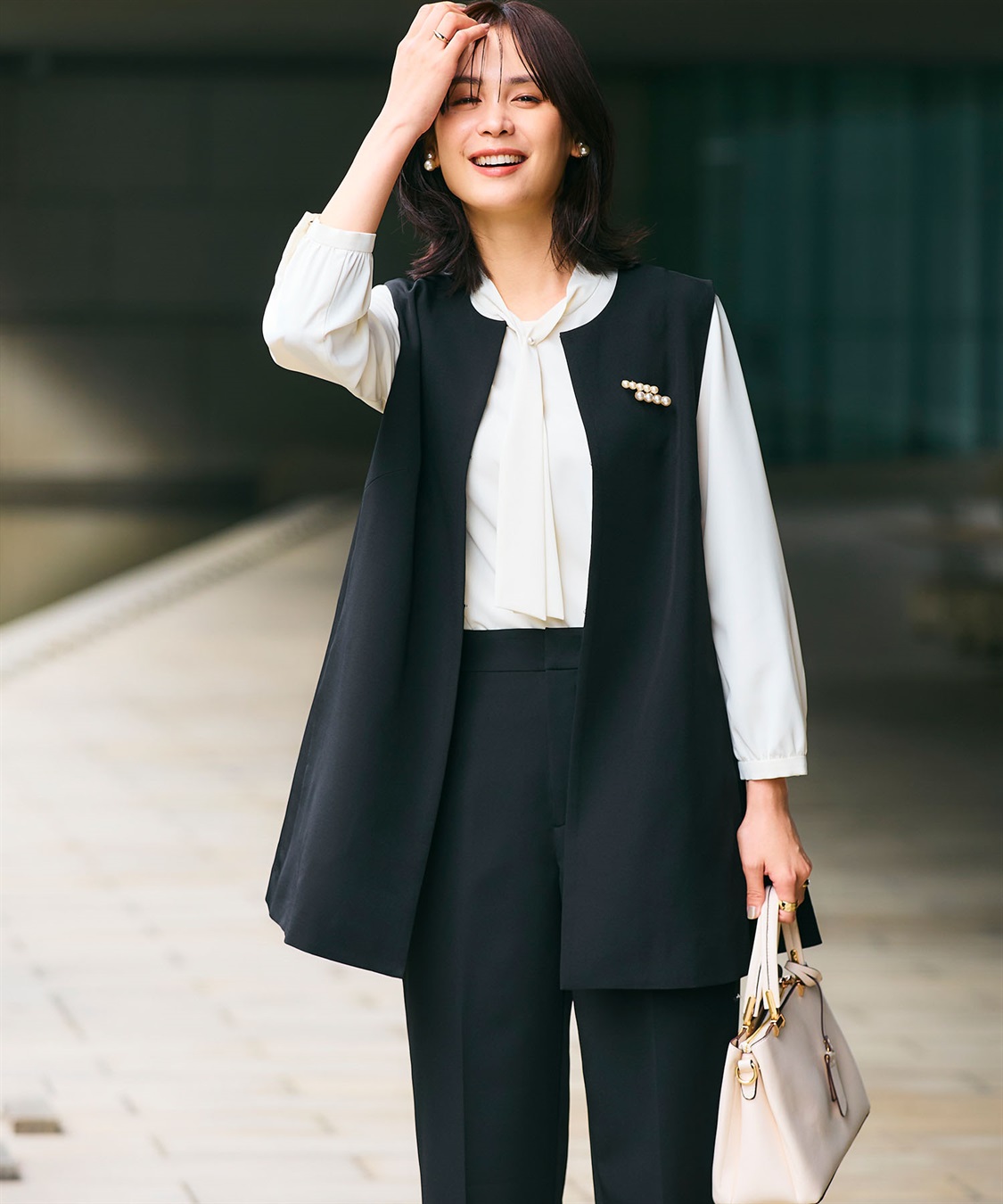 CROSS FUNCTION 《洗える・シワになりにくい》2点セット 正解 ロングジレ&ワイドパンツ_sub_5