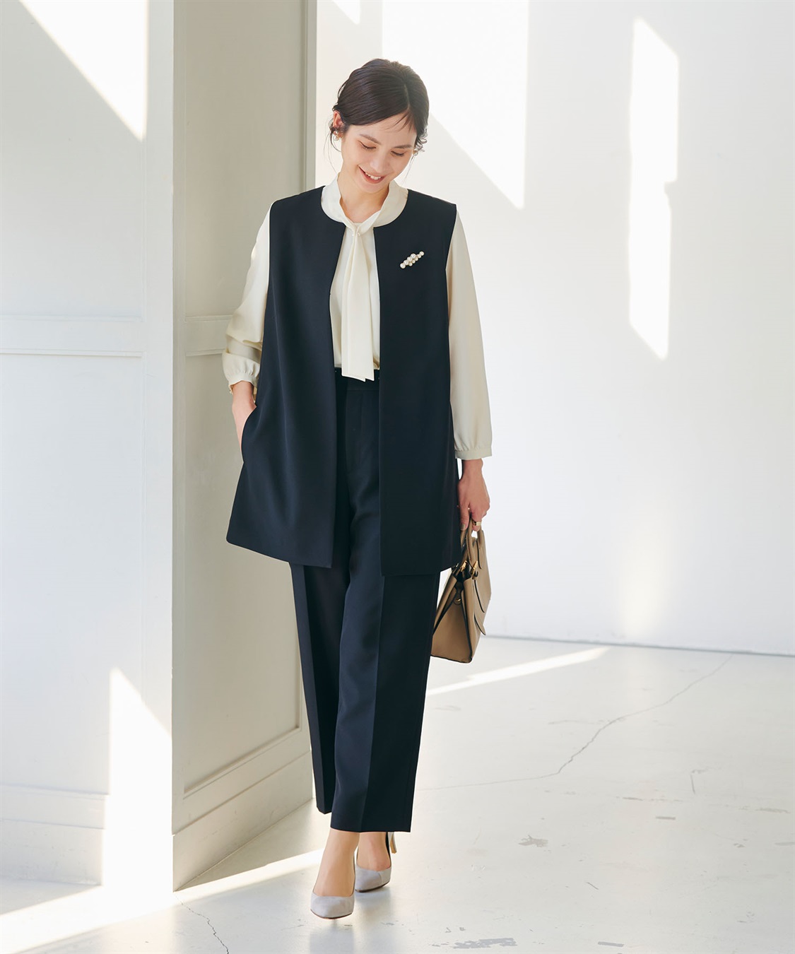 CROSS FUNCTION 《洗える・シワになりにくい》2点セット 正解 ロングジレ&ワイドパンツ_sub_9