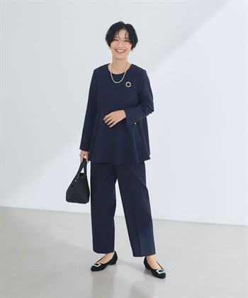 CROSS FUNCTION 《洗える・シワになりにくい》2点セット 正解 ペプラムブラウス&ワイドパンツ_subthumb_2