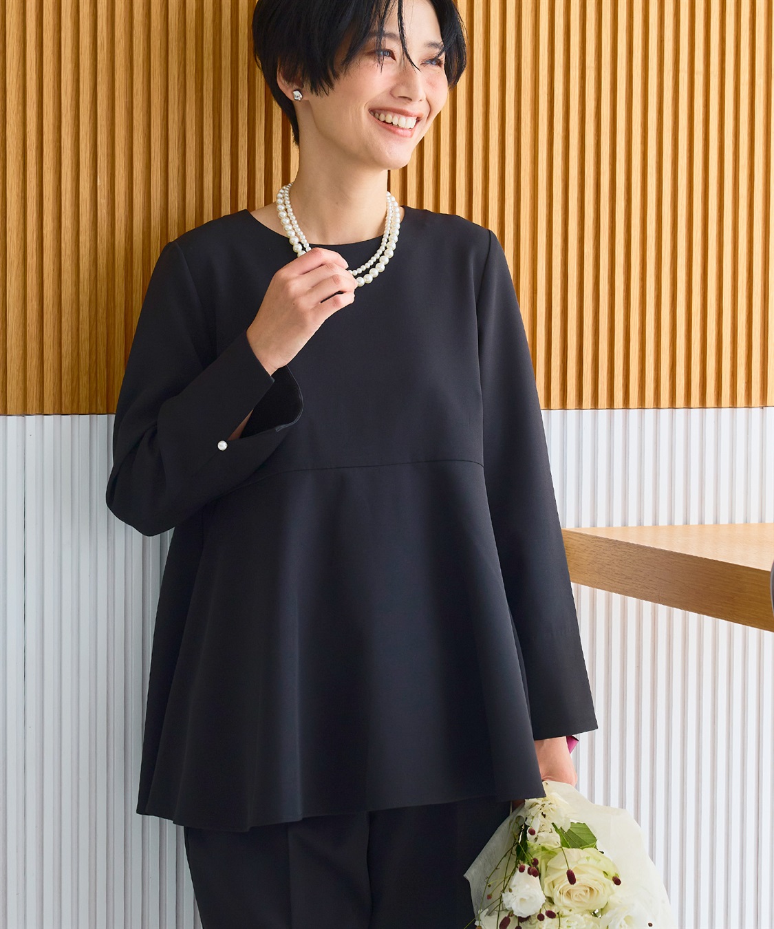 CROSS FUNCTION 《洗える・シワになりにくい》2点セット 正解 ペプラムブラウス&ワイドパンツ_sub_5