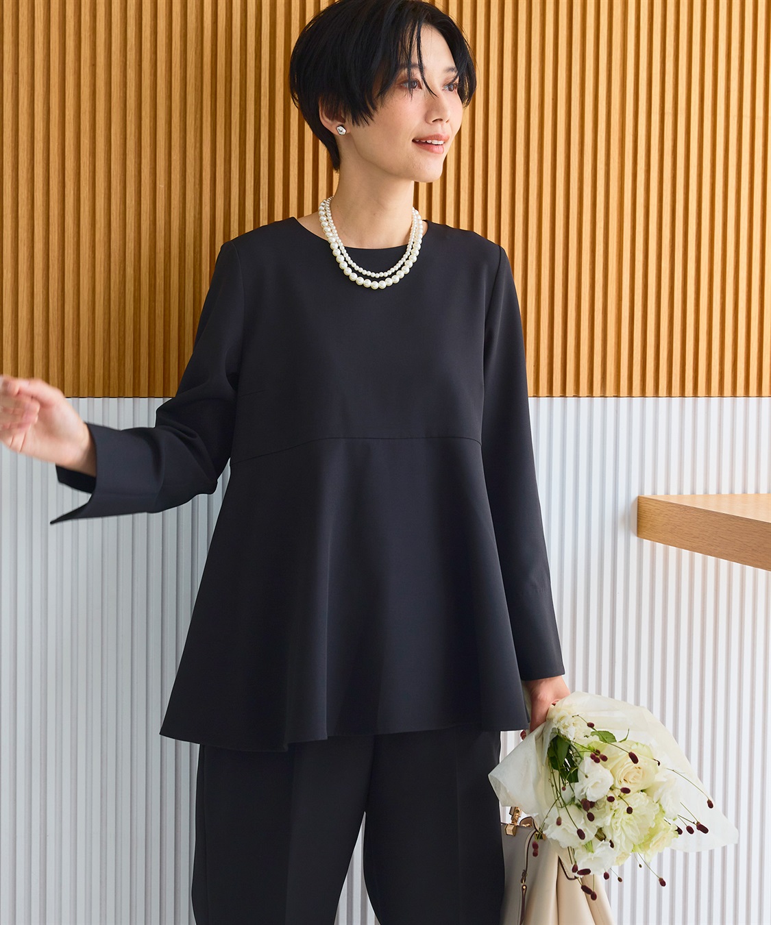 CROSS FUNCTION 《洗える・シワになりにくい》2点セット 正解 ペプラムブラウス&ワイドパンツ_sub_6