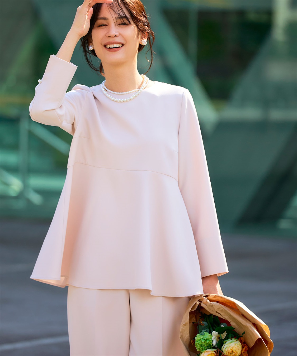 CROSS FUNCTION 《洗える・シワになりにくい》2点セット 正解 ペプラムブラウス&ワイドパンツ_sub_12