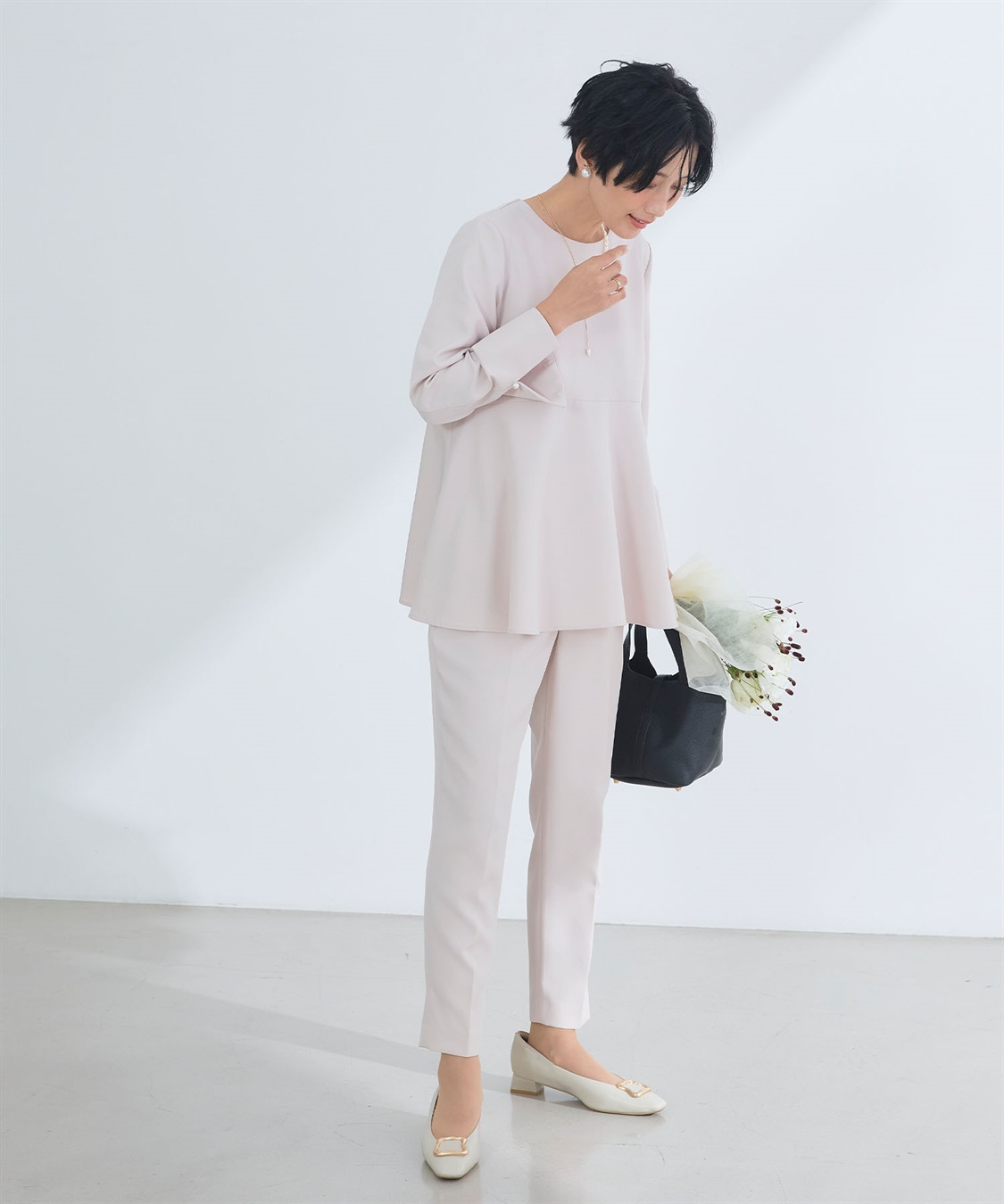 CROSS FUNCTION 《洗える・シワになりにくい》2点セット 正解 ペプラムブラウス&テーパードパンツ_sub_2