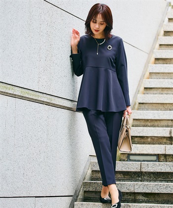 CROSS FUNCTION 《洗える・シワになりにくい》2点セット 正解 ペプラムブラウス&テーパードパンツ_subthumb_3