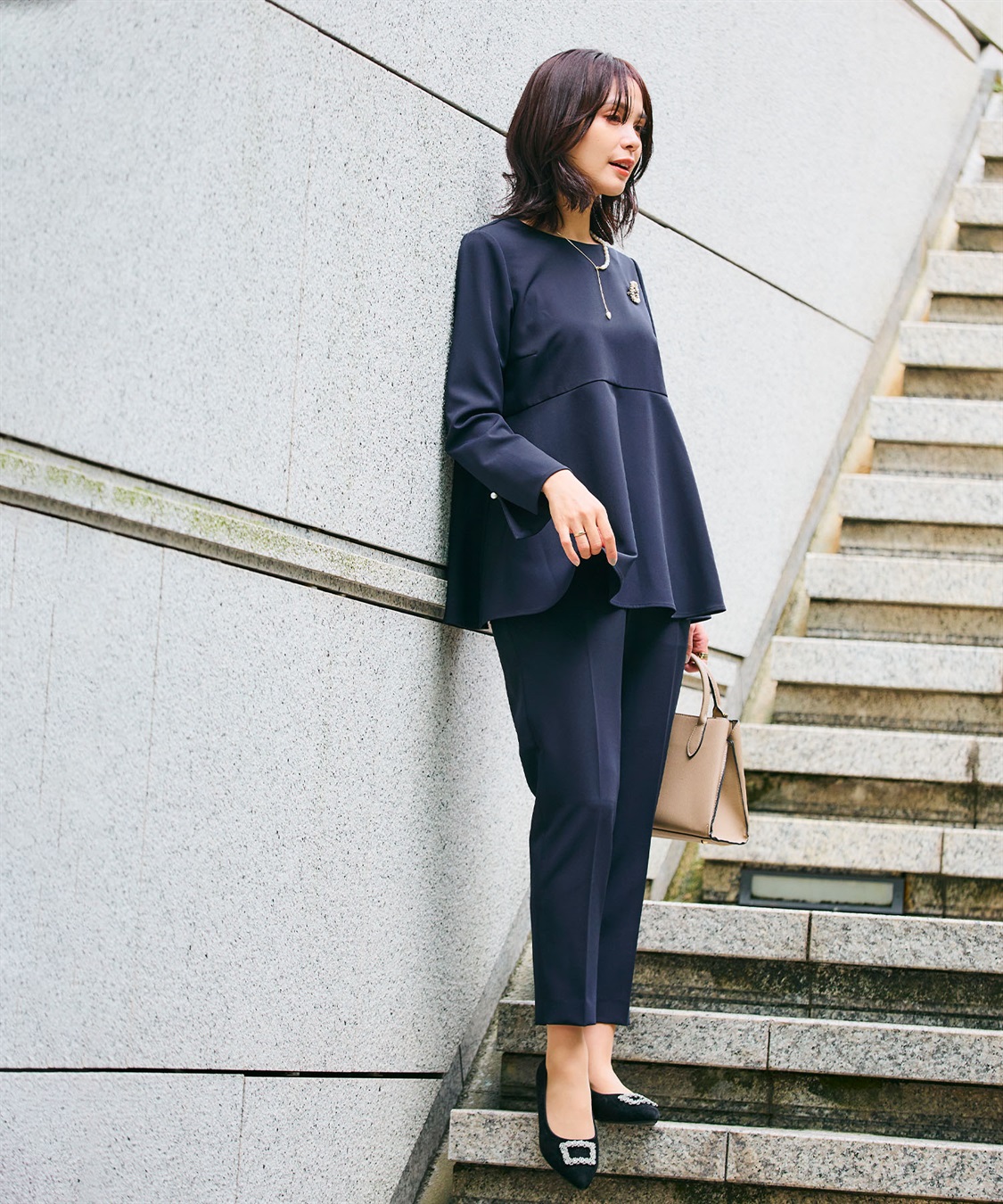 CROSS FUNCTION 《洗える・シワになりにくい》2点セット 正解 ペプラムブラウス&テーパードパンツ_sub_4