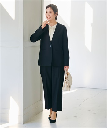 CROSS FUNCTION 《洗える・シワになりにくい》2点セット 正解 ノーカラージャケット&ワイドパンツ_subthumb_1