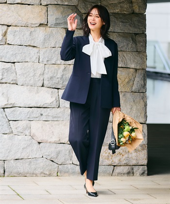 CROSS FUNCTION 《洗える・シワになりにくい》2点セット 正解 ノーカラージャケット&ワイドパンツ_subthumb_3