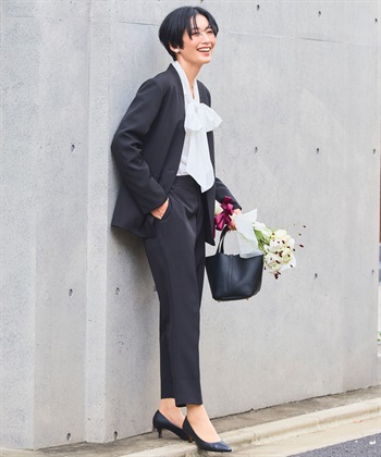 CROSS FUNCTION 《洗える・シワになりにくい》2点セット 正解 ノーカラージャケット&テーパードパンツ_subthumb_2