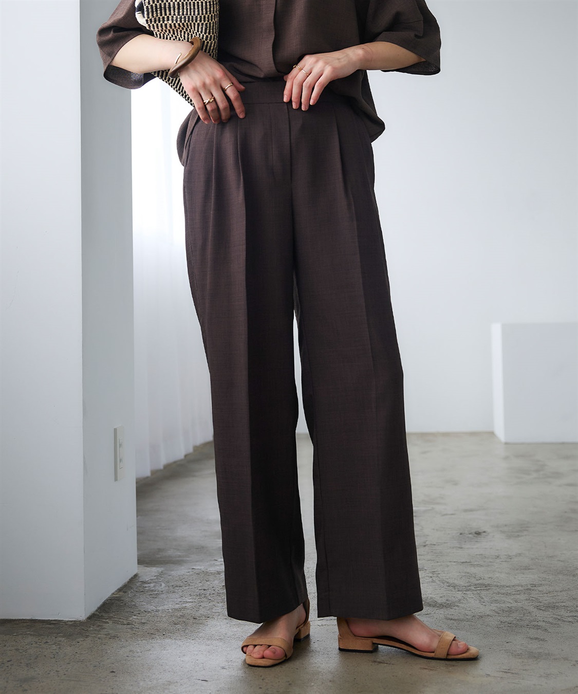 CROSS FUNCTION 《撥水》エブ楽 リネンライクタックセミワイドパンツ_sub_2