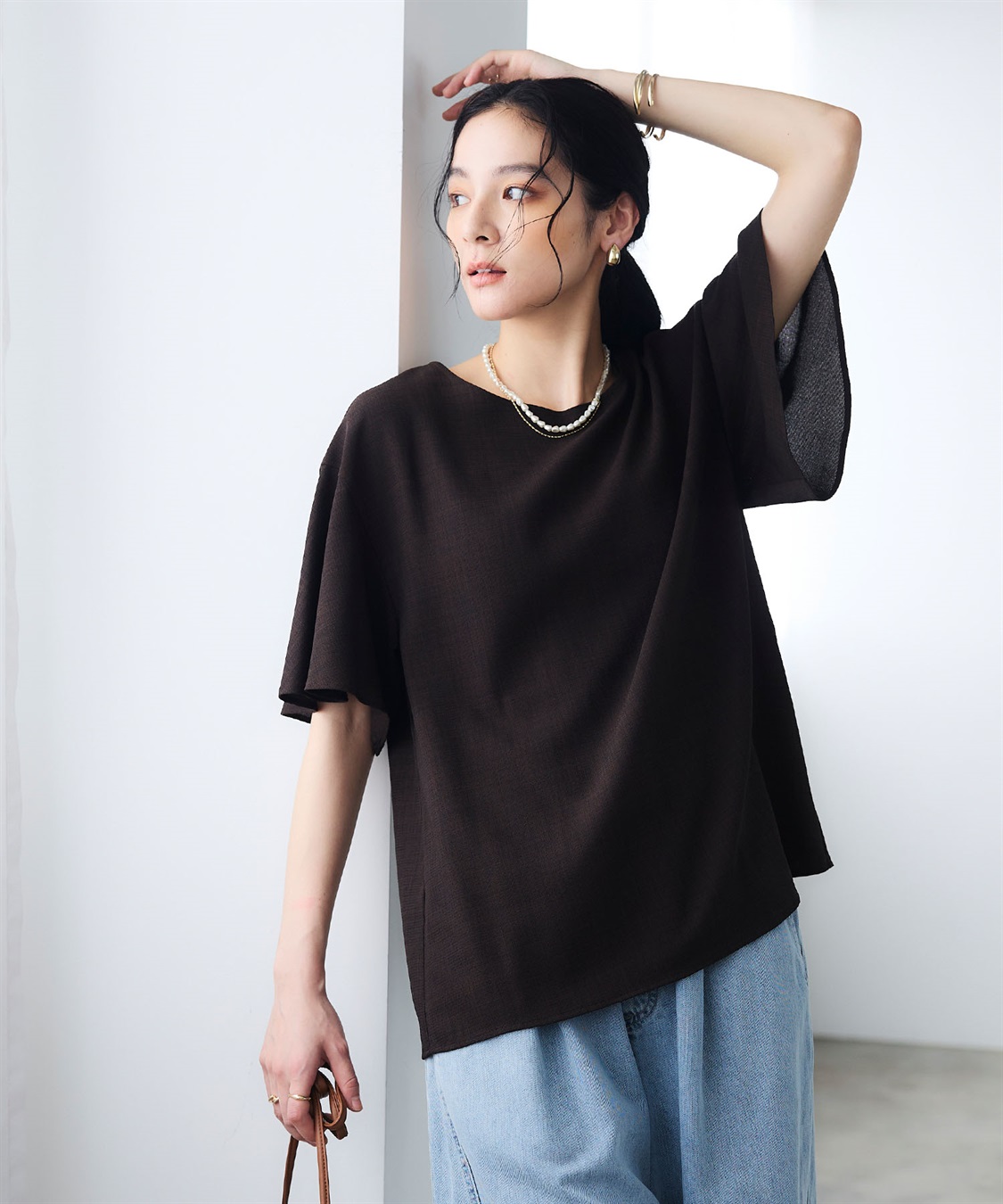 CROSS FUNCTION 《撥水》エブ楽 リネンライクフレアスリーブブラウス_sub_1