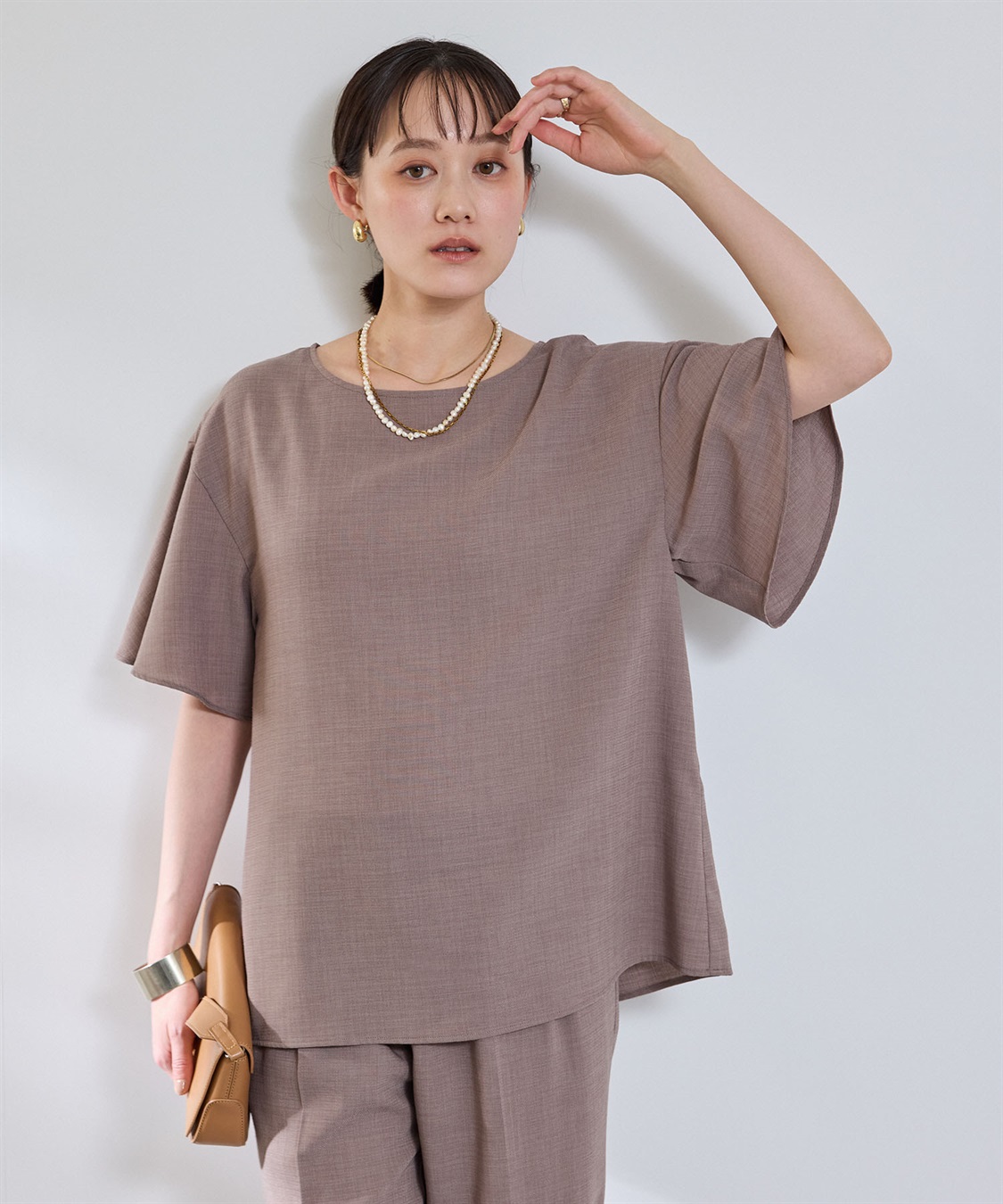 CROSS FUNCTION 《撥水》エブ楽 リネンライクフレアスリーブブラウス_sub_2