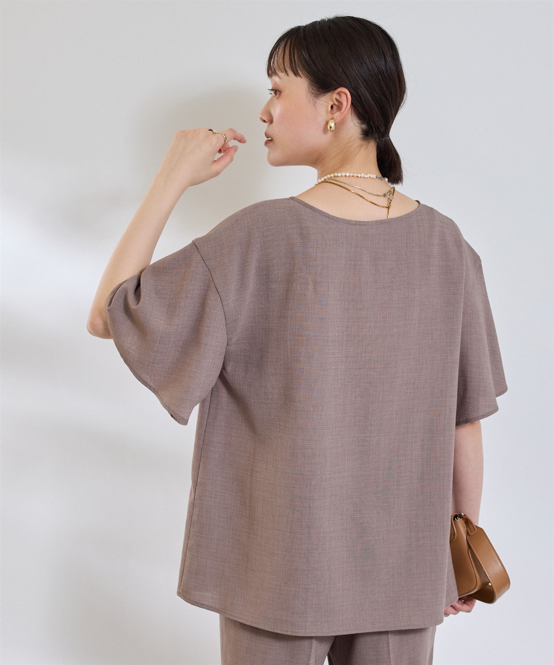 CROSS FUNCTION 《撥水》エブ楽 リネンライクフレアスリーブブラウス_sub_5