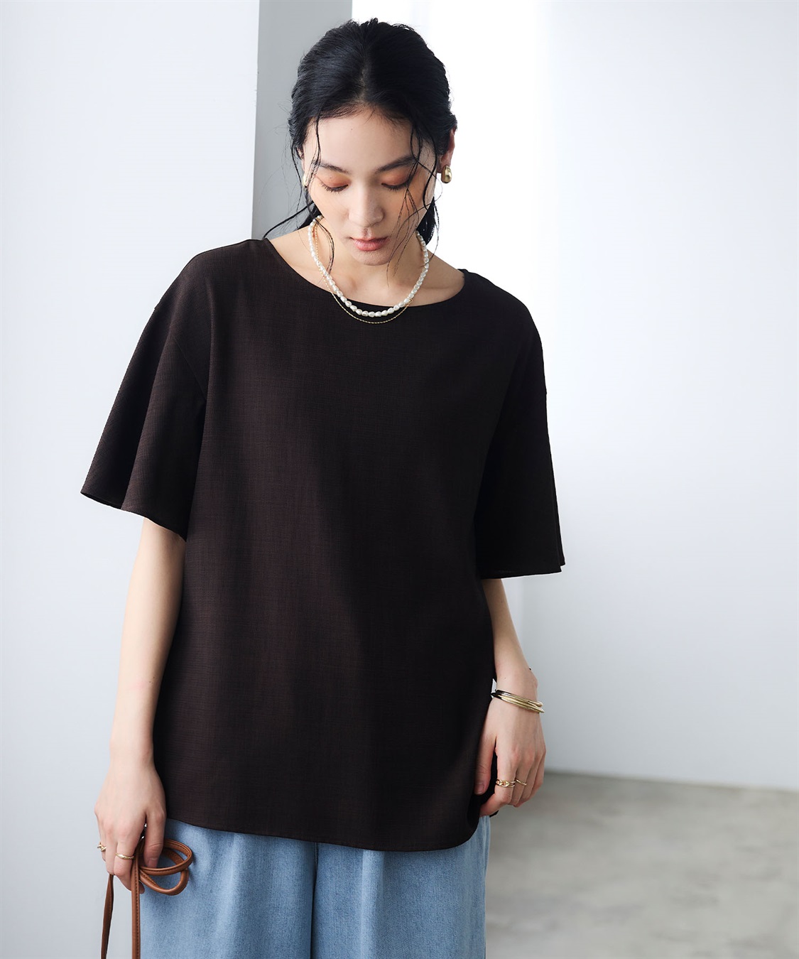 CROSS FUNCTION 《撥水》エブ楽 リネンライクフレアスリーブブラウス_sub_18