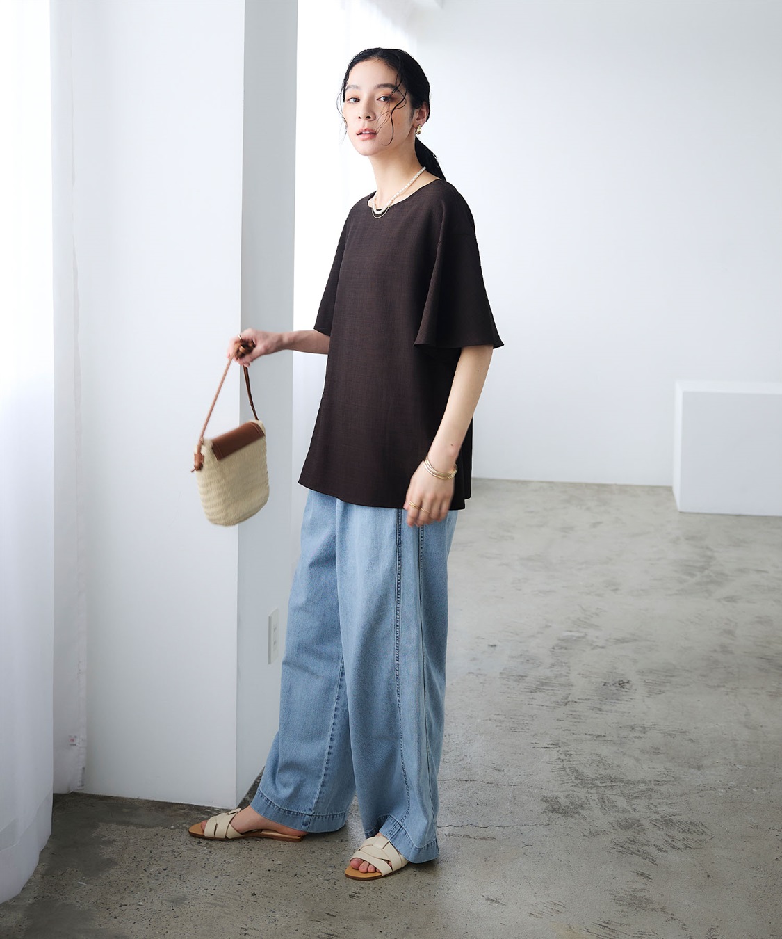 CROSS FUNCTION 《撥水》エブ楽 リネンライクフレアスリーブブラウス_sub_24