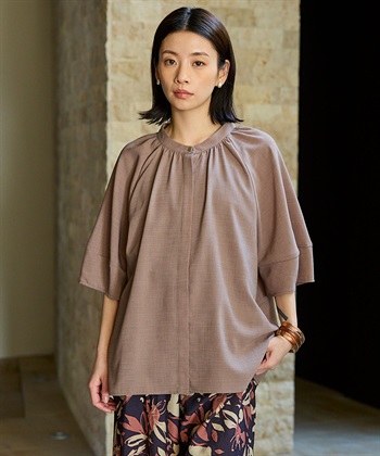 CROSS FUNCTION 《撥水》エブ楽 リネンライクバンドカラーランタンスリーブブラウス_subthumb_1