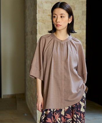 CROSS FUNCTION 《撥水》エブ楽 リネンライクバンドカラーランタンスリーブブラウス_subthumb_15