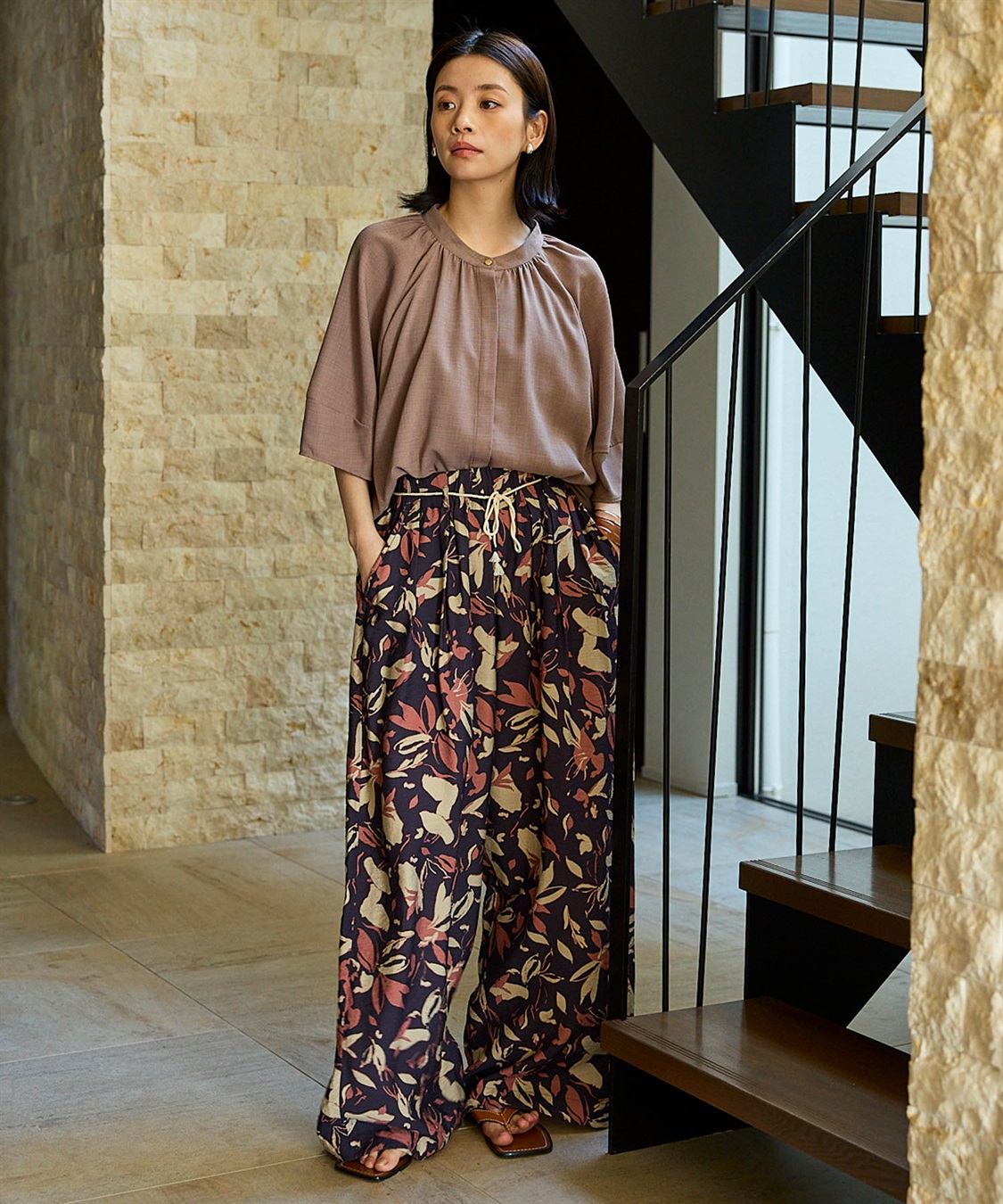 CROSS FUNCTION 《撥水》エブ楽 リネンライクバンドカラーランタンスリーブブラウス_sub_18