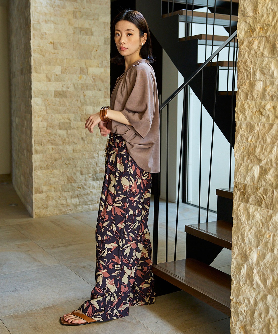 CROSS FUNCTION 《撥水》エブ楽 リネンライクバンドカラーランタンスリーブブラウス_sub_19