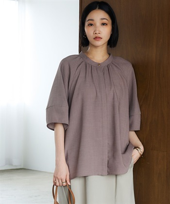 CROSS FUNCTION 《撥水》エブ楽 リネンライクバンドカラーランタンスリーブブラウス_subthumb_20