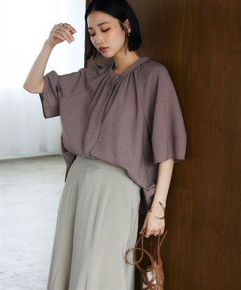 CROSS FUNCTION 《撥水》エブ楽 リネンライクバンドカラーランタンスリーブブラウス_subthumb_22