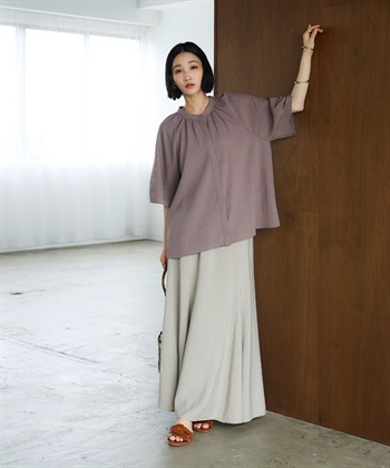 CROSS FUNCTION 《撥水》エブ楽 リネンライクバンドカラーランタンスリーブブラウス_subthumb_23