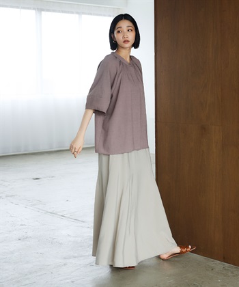 CROSS FUNCTION 《撥水》エブ楽 リネンライクバンドカラーランタンスリーブブラウス_subthumb_24