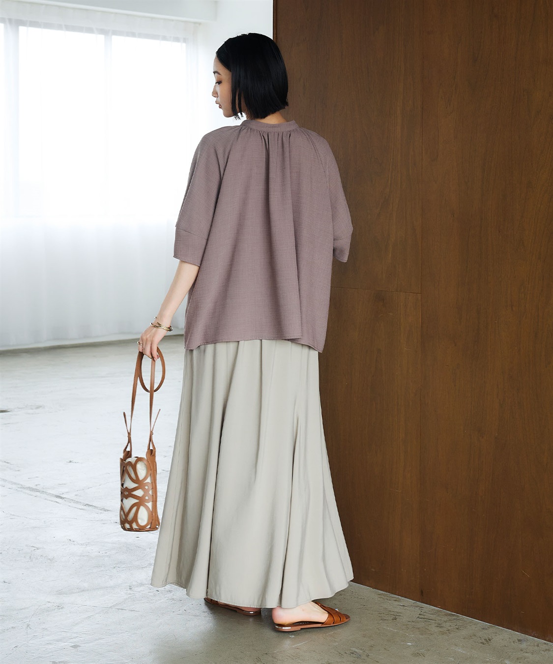 CROSS FUNCTION 《撥水》エブ楽 リネンライクバンドカラーランタンスリーブブラウス_sub_25