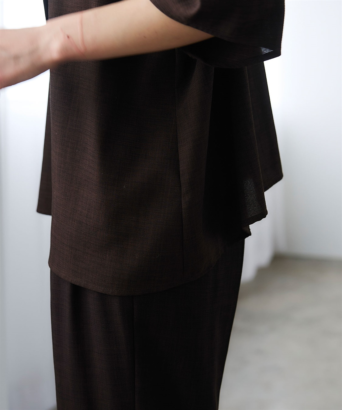 CROSS FUNCTION 《撥水》エブ楽 リネンライクバンドカラーランタンスリーブブラウス_sub_28