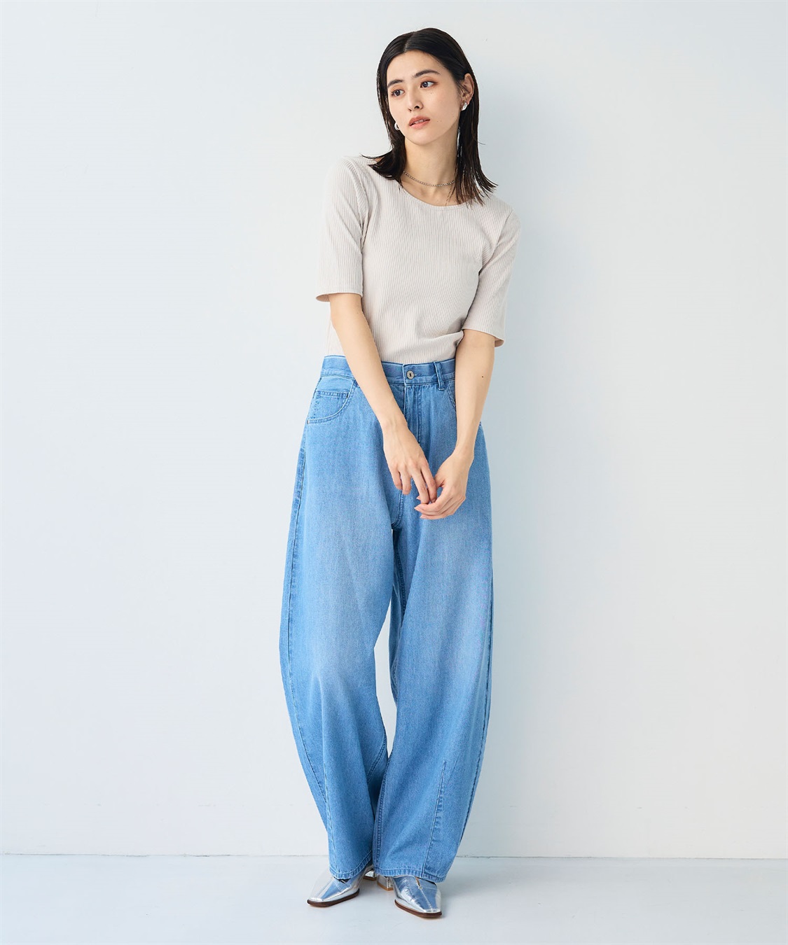 CROSS FUNCTION 《接触冷感》エブ楽 バレルカーブライトオンスデニムパンツ_sub_7