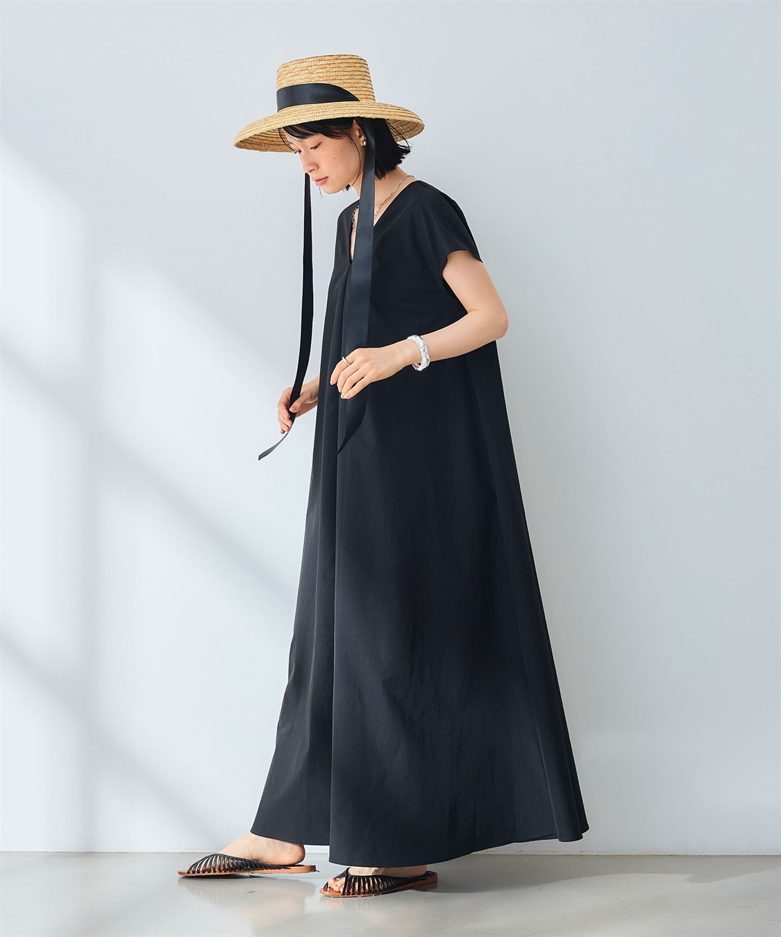 CROSS FUNCTION 《UV/吸水速乾》エブ楽 Vネックフレンチスリーブワンピース_sub_4