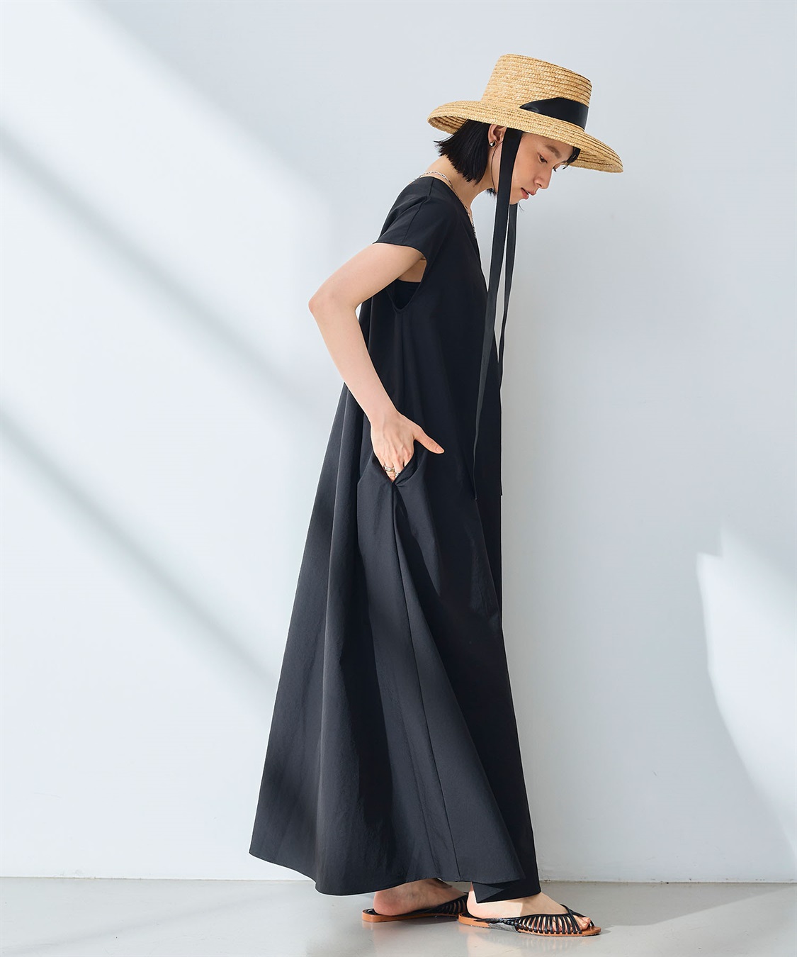 CROSS FUNCTION 《UV/吸水速乾》エブ楽 Vネックフレンチスリーブワンピース_sub_5