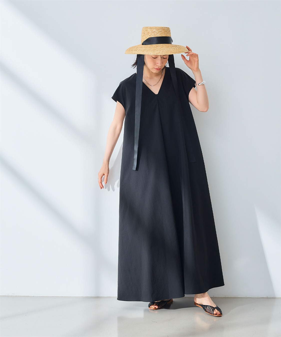 CROSS FUNCTION 《UV/吸水速乾》エブ楽 Vネックフレンチスリーブワンピース_sub_6