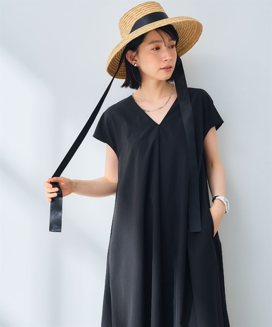 CROSS FUNCTION 《UV/吸水速乾》エブ楽 Vネックフレンチスリーブワンピース_sub_8