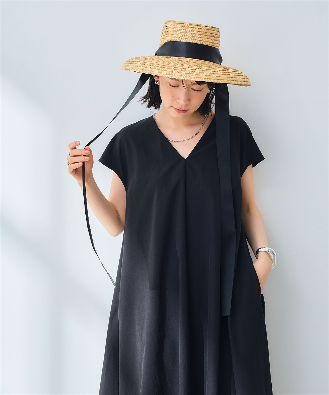 CROSS FUNCTION 《UV/吸水速乾》エブ楽 Vネックフレンチスリーブワンピース_sub_9