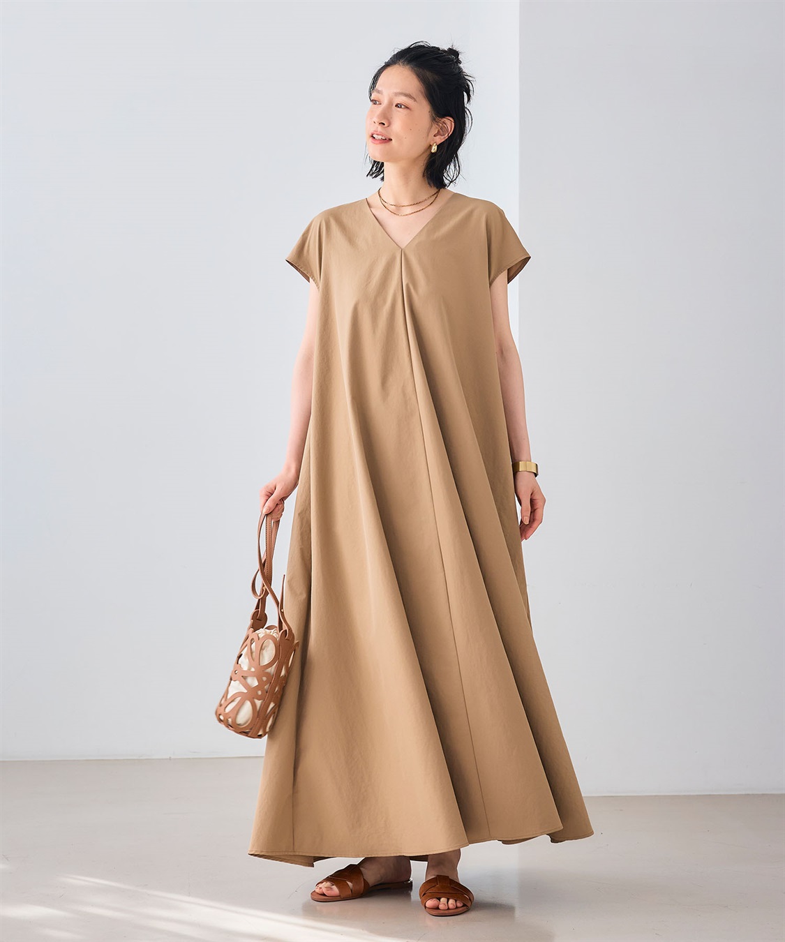 CROSS FUNCTION 《UV/吸水速乾》エブ楽 Vネックフレンチスリーブワンピース_sub_14