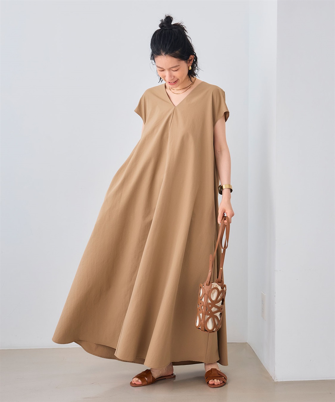 CROSS FUNCTION 《UV/吸水速乾》エブ楽 Vネックフレンチスリーブワンピース_sub_15