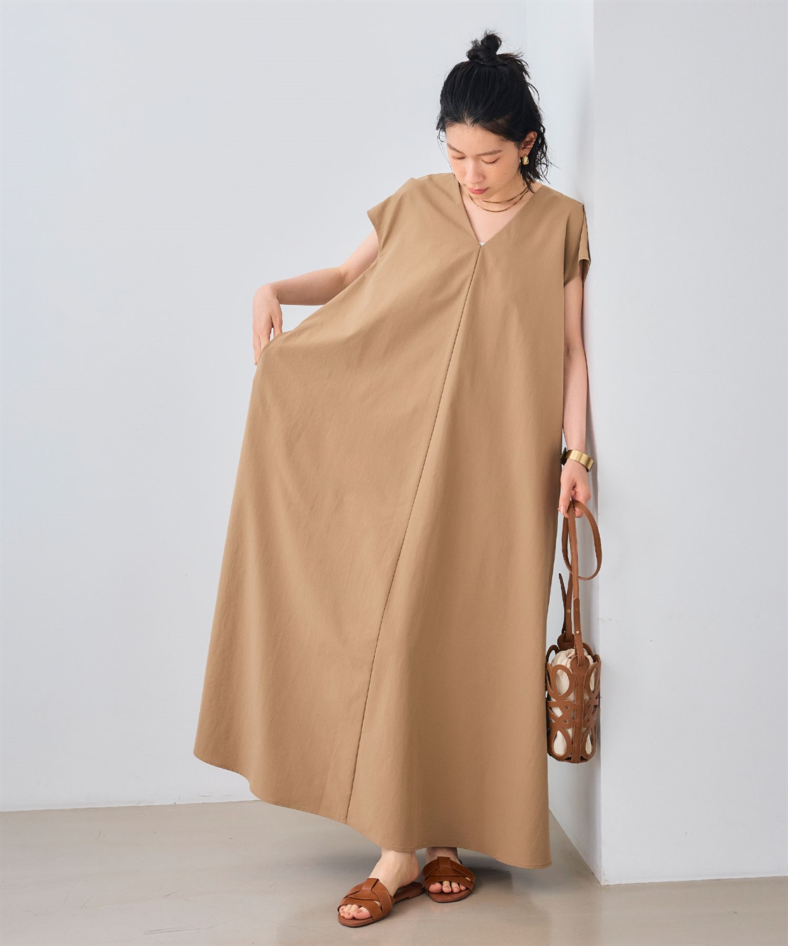 CROSS FUNCTION 《UV/吸水速乾》エブ楽 Vネックフレンチスリーブワンピース_sub_18