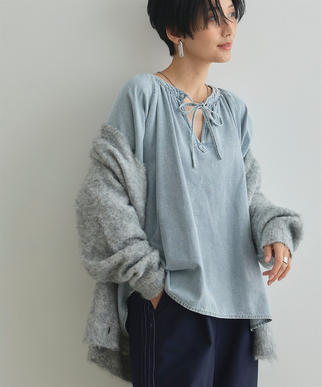 CROSS FUNCTION 《撥水》FRESH DENIM デニムカフタンボリュームスリーブブラウス_sub_3