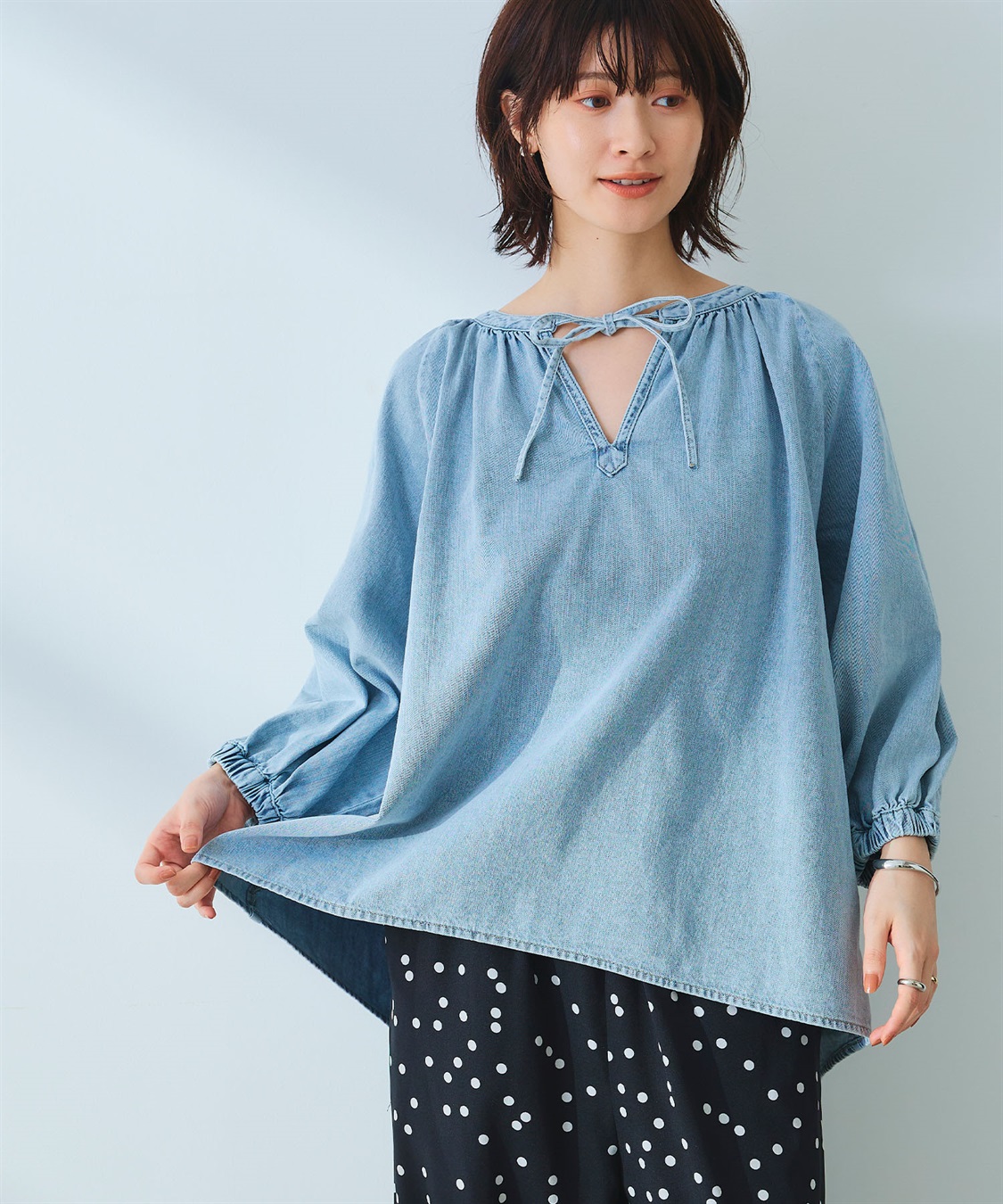 CROSS FUNCTION 《撥水》FRESH DENIM デニムカフタンボリュームスリーブブラウス_sub_5