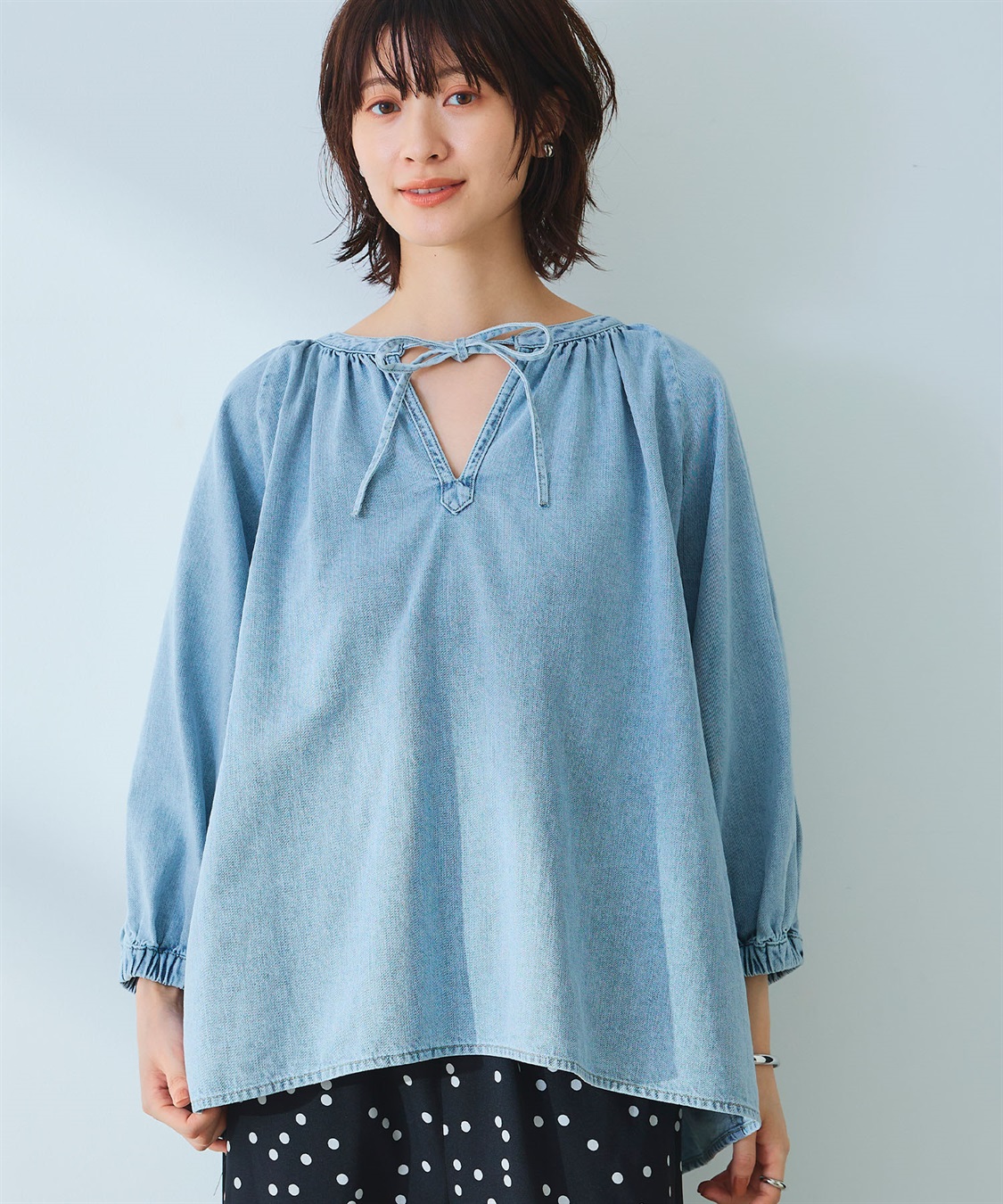 CROSS FUNCTION 《撥水》FRESH DENIM デニムカフタンボリュームスリーブブラウス_sub_7