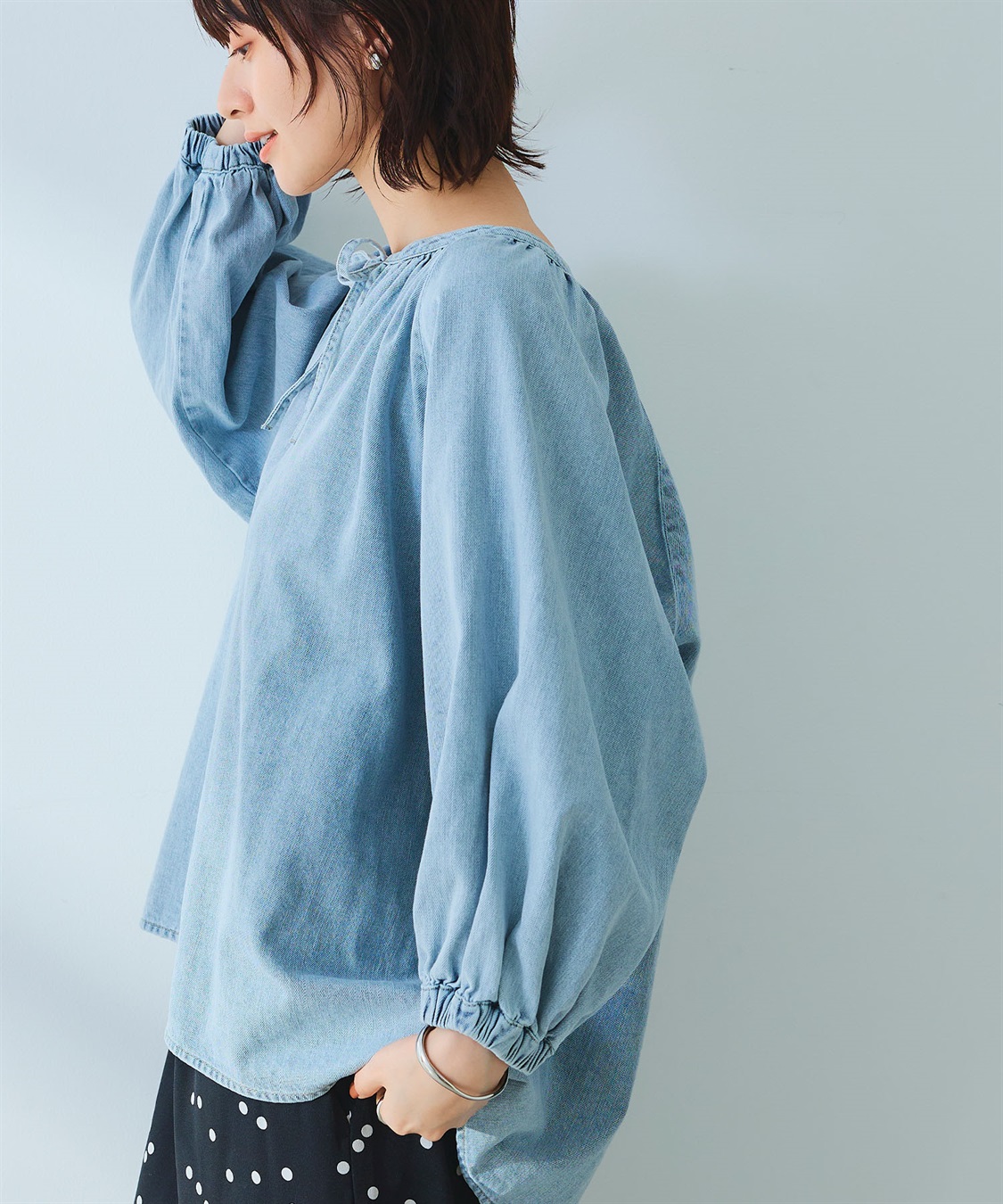 CROSS FUNCTION 《撥水》FRESH DENIM デニムカフタンボリュームスリーブブラウス_sub_8