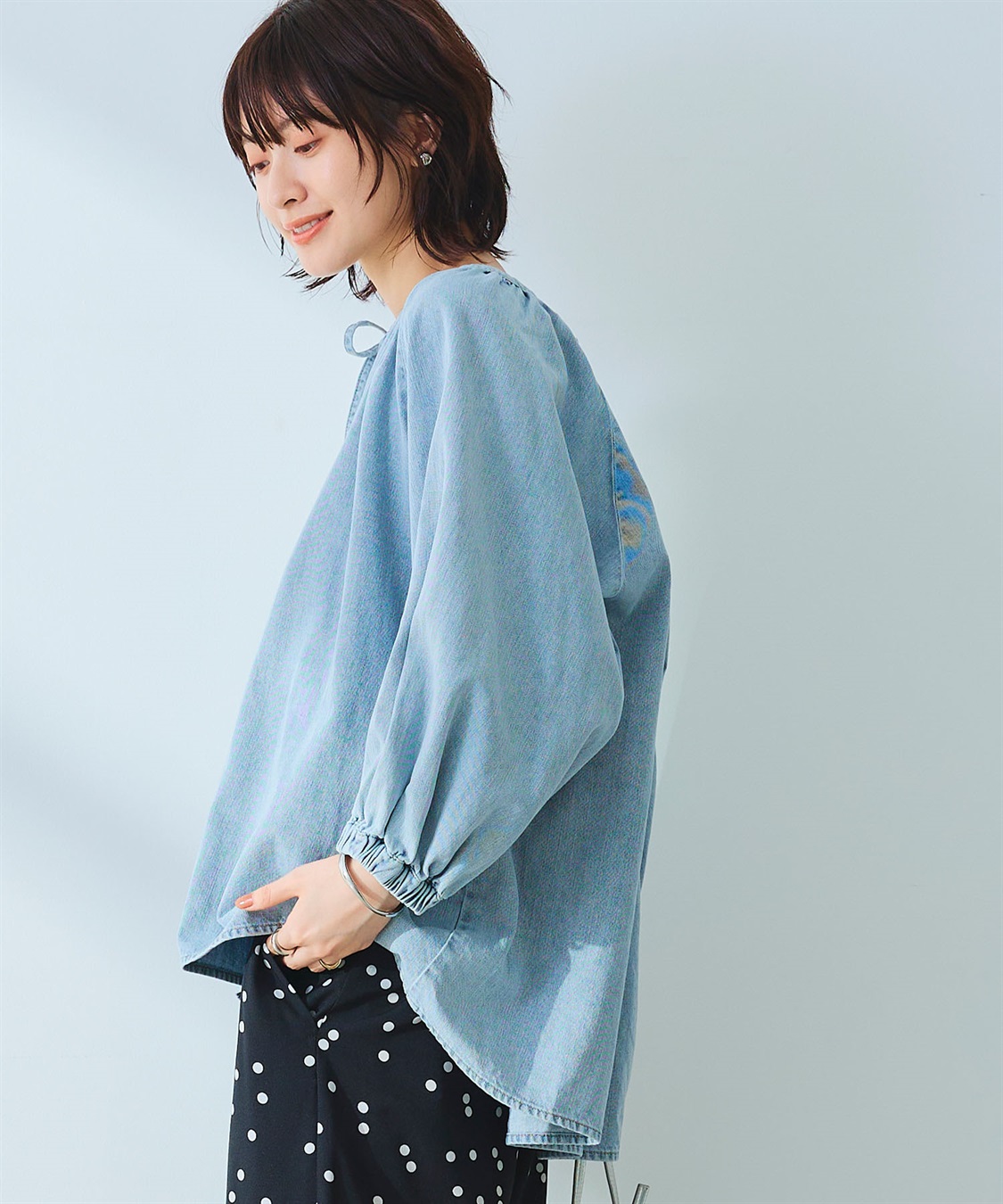 CROSS FUNCTION 《撥水》FRESH DENIM デニムカフタンボリュームスリーブブラウス_sub_9